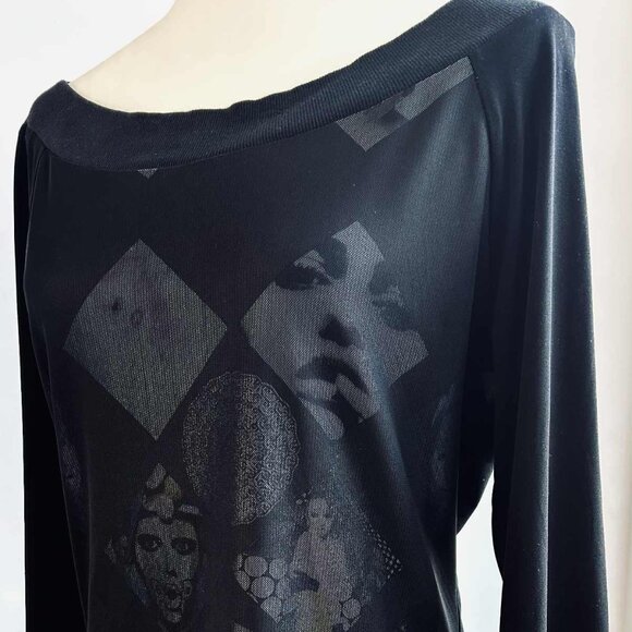 Simon Chang Tops - Vintage Simon Chang Black Pop Art Mesh Layered Long Sleeve Top – US M